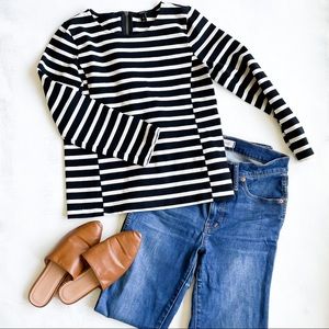 Black white stripe back zipper thick j crew shirt